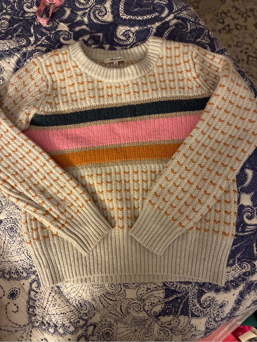 Madewell Cream Crewneck Sweater Stripes - size XS